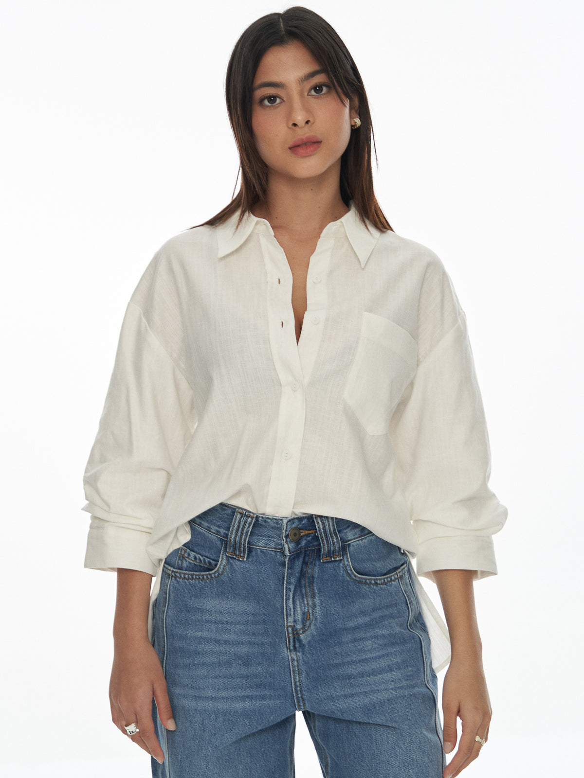 Ruched Sleeve Classic Shirt