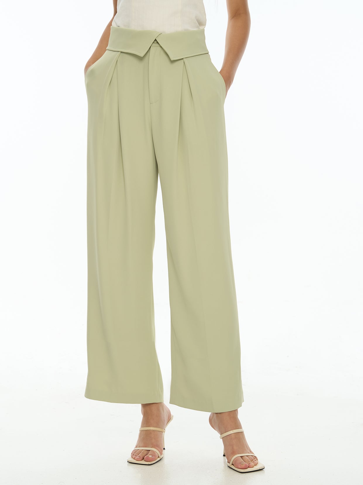 Waistband Flat Wide Leg Pants