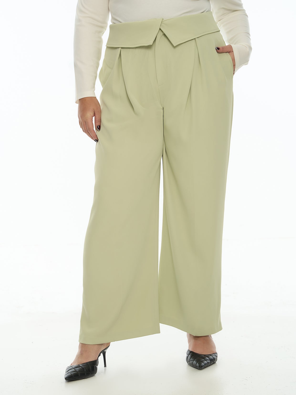 Waistband Flat Wide Leg Pants