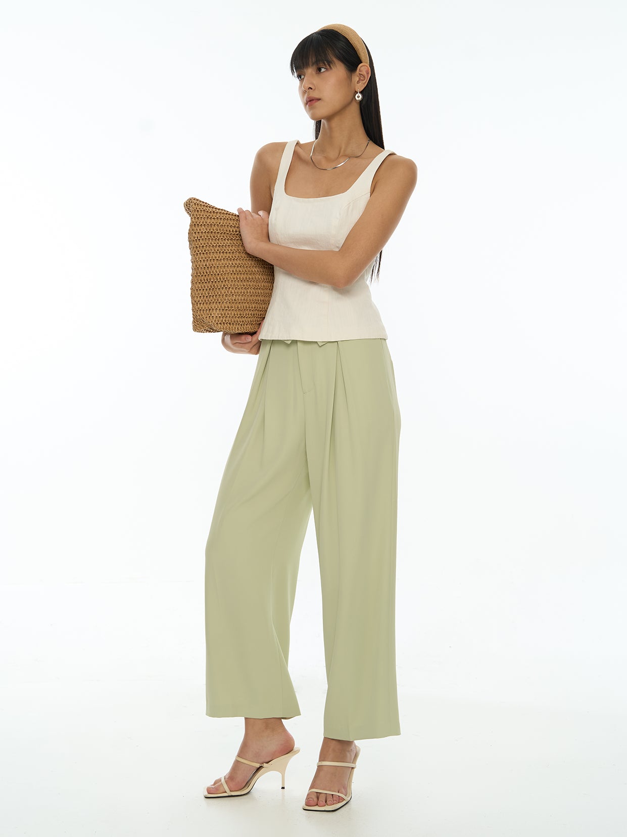 Waistband Flat Wide Leg Pants