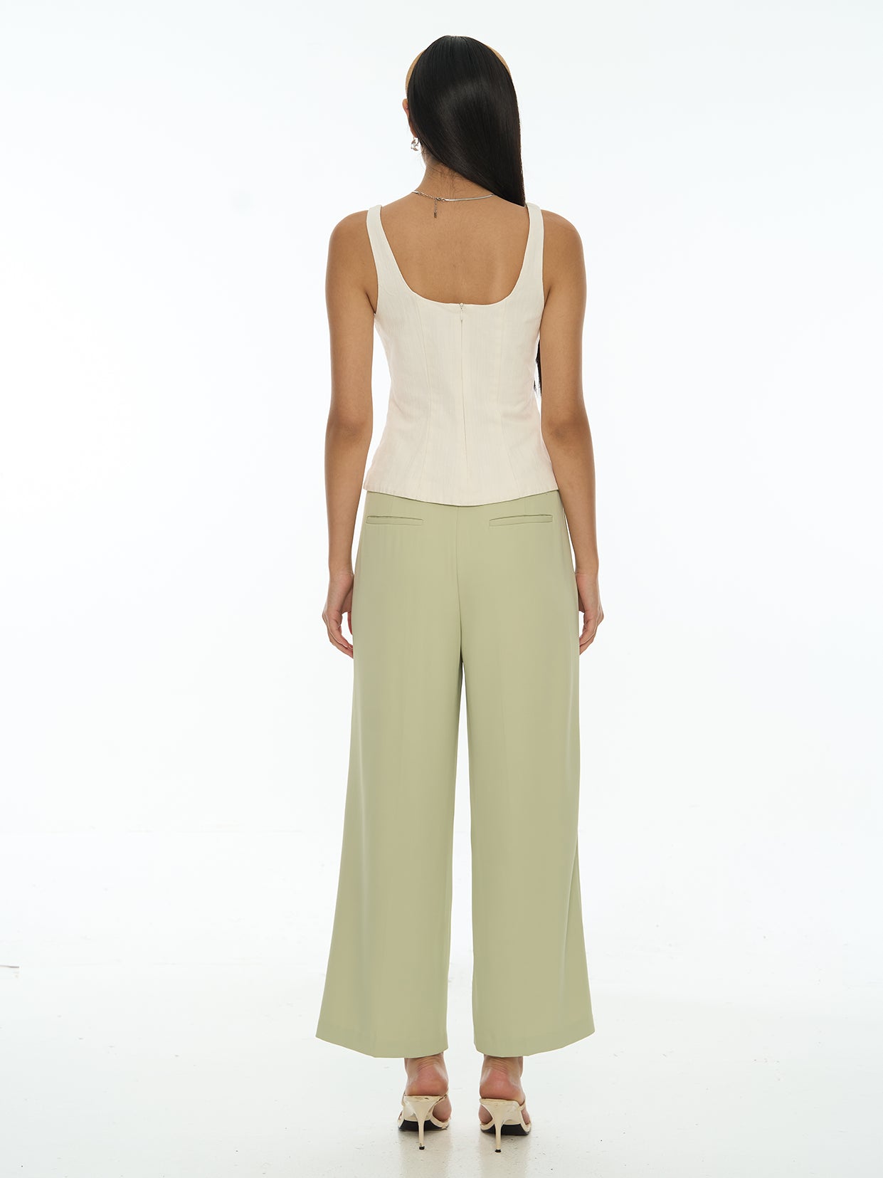 Waistband Flat Wide Leg Pants
