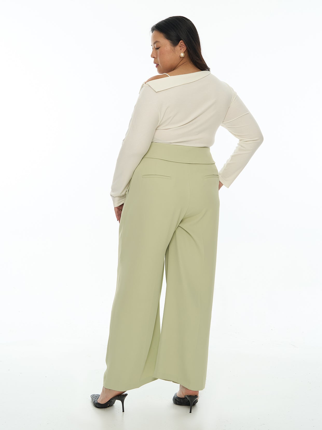 Waistband Flat Wide Leg Pants