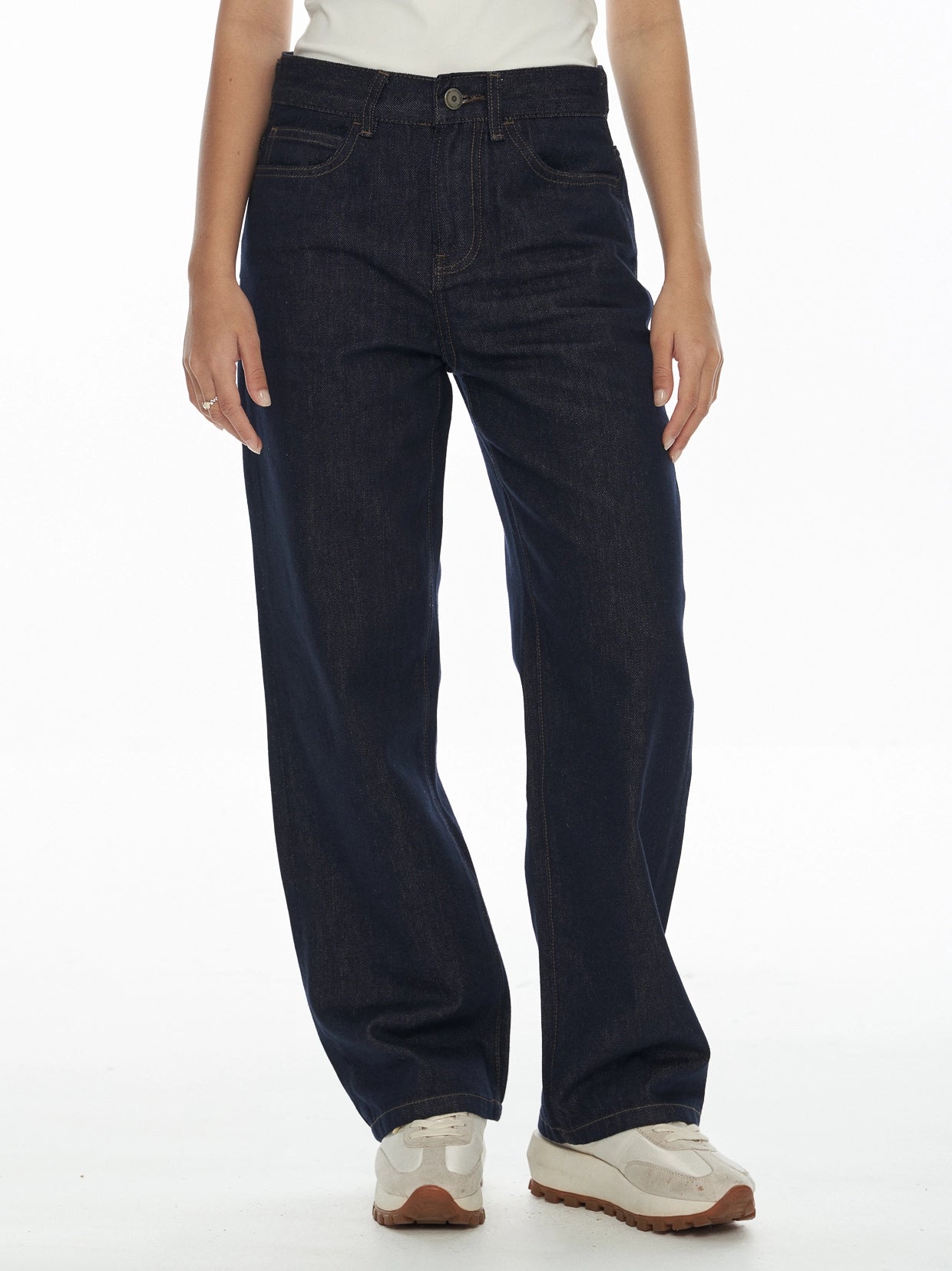 Tab Waist Straight Jeans Dark Blue