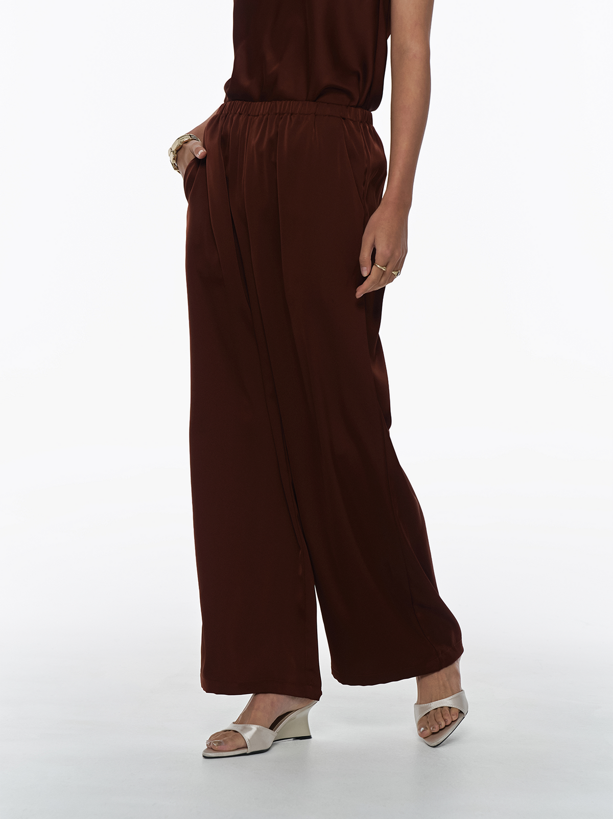 Elastic Waist Satin Pants