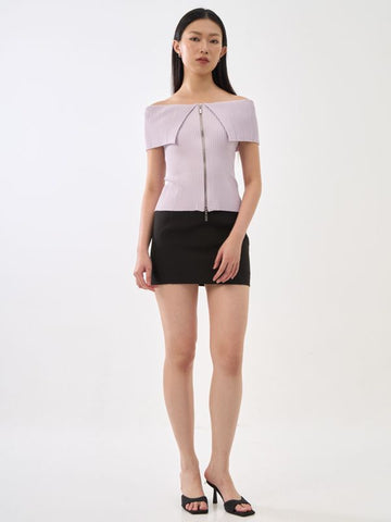 Zip Up Off Shoulder Knit Top