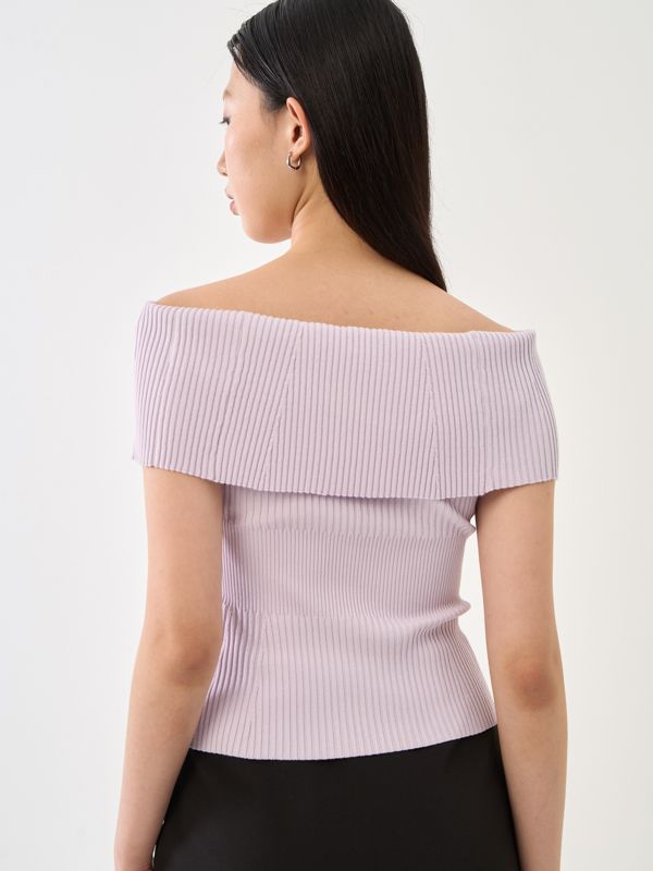 Zip Up Off Shoulder Knit Top