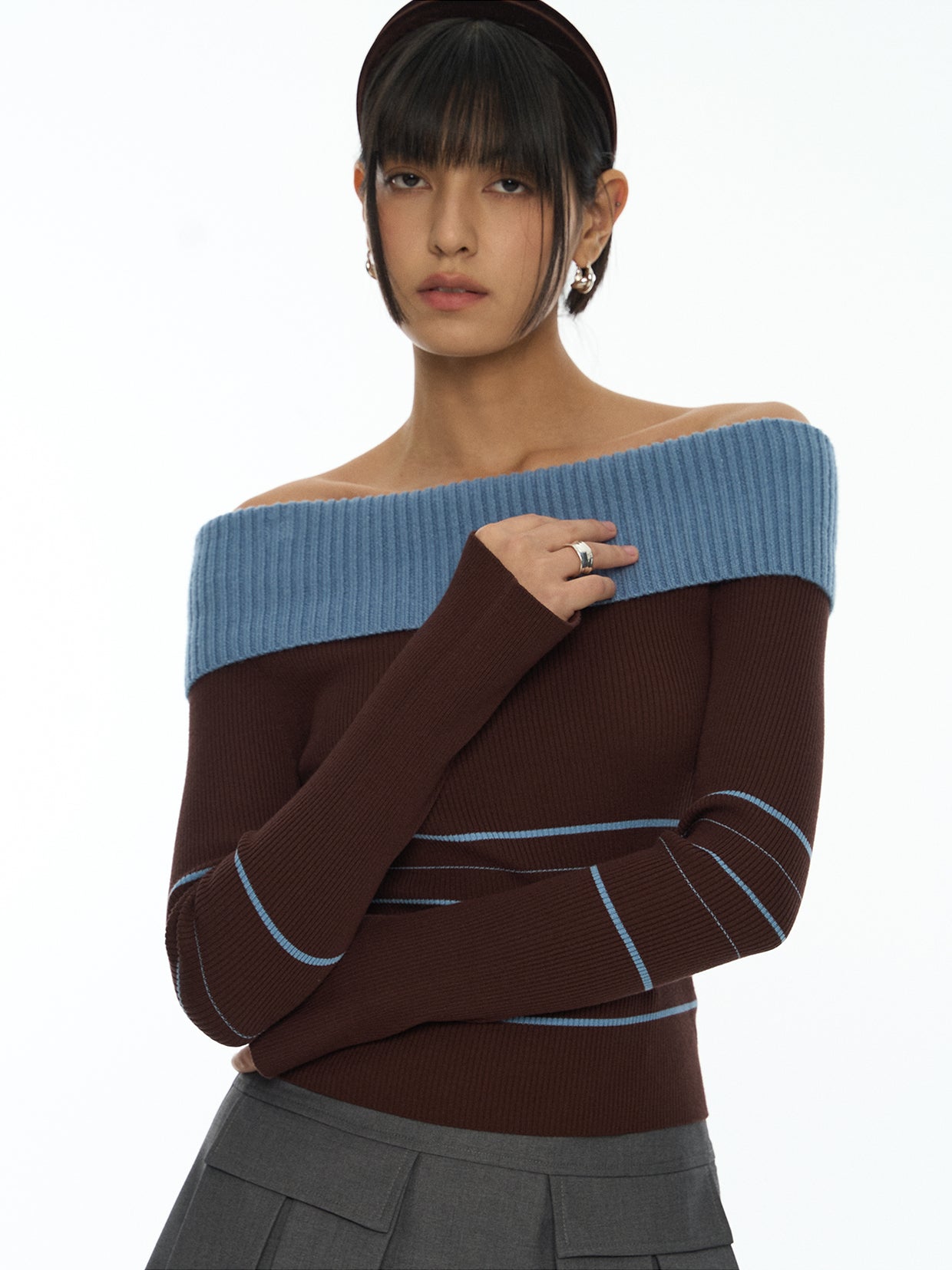 Back Bow Off Shoulder Knit Top