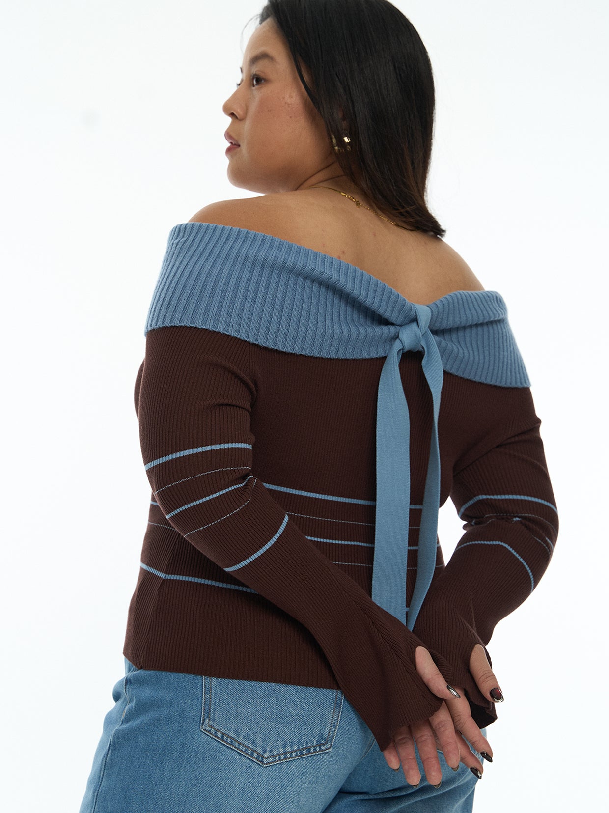 Back Bow Off Shoulder Knit Top