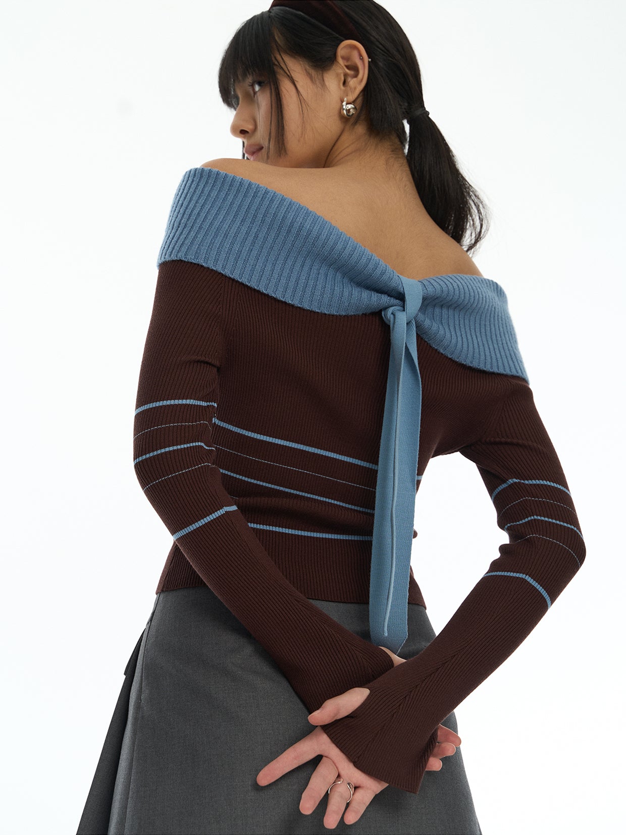 Back Bow Off Shoulder Knit Top