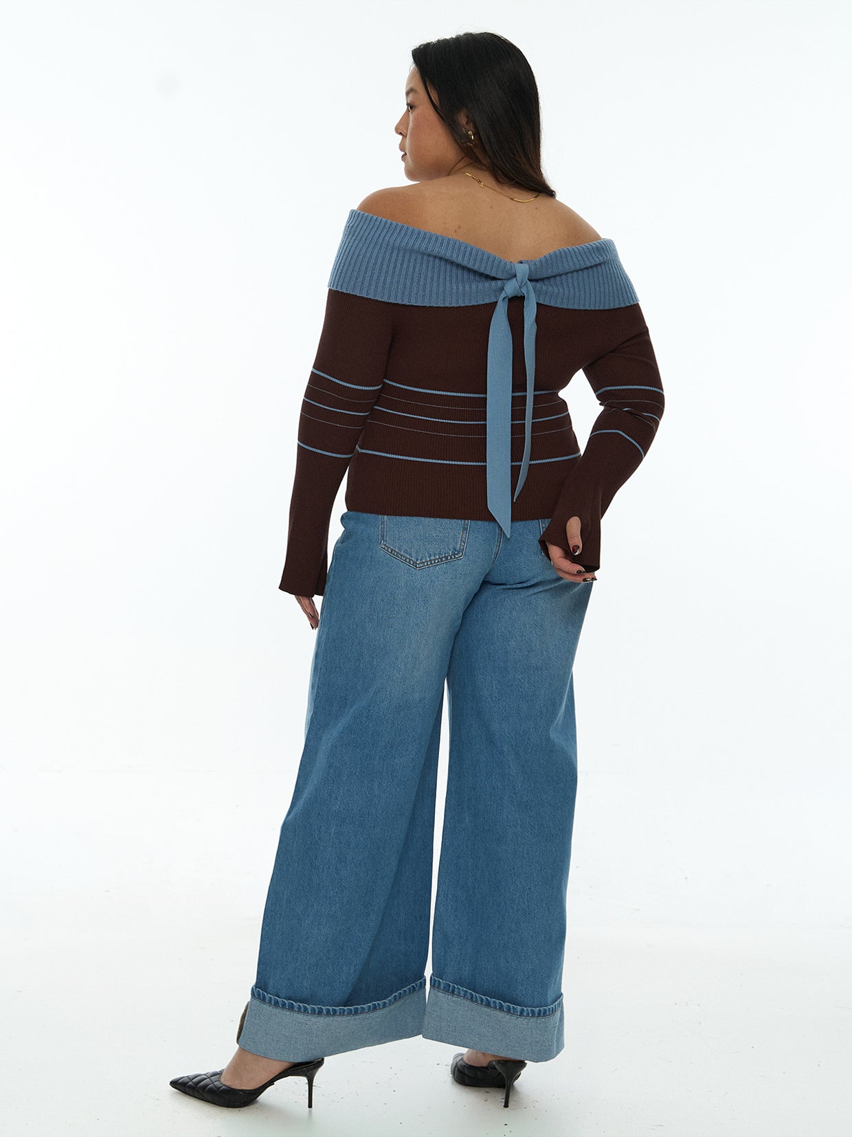 Back Bow Off Shoulder Knit Top