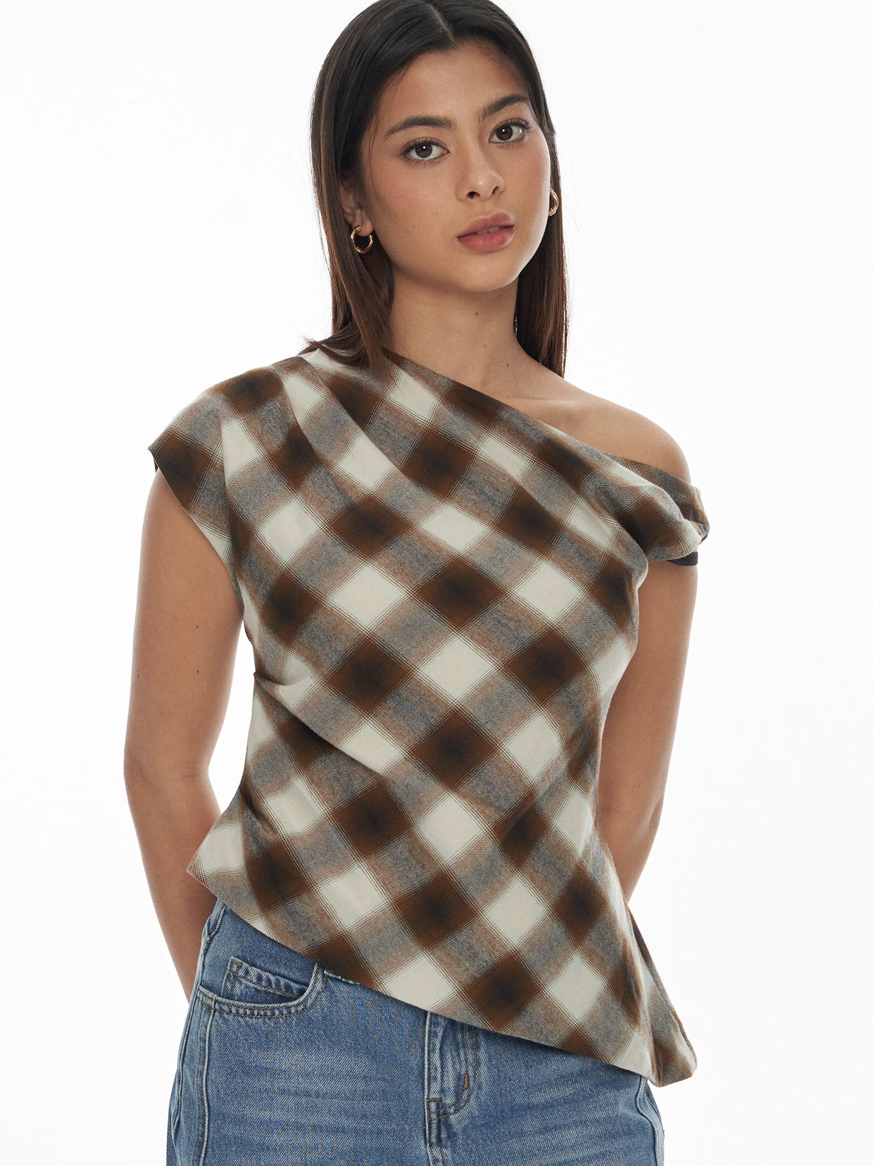 Plaid Draped Top