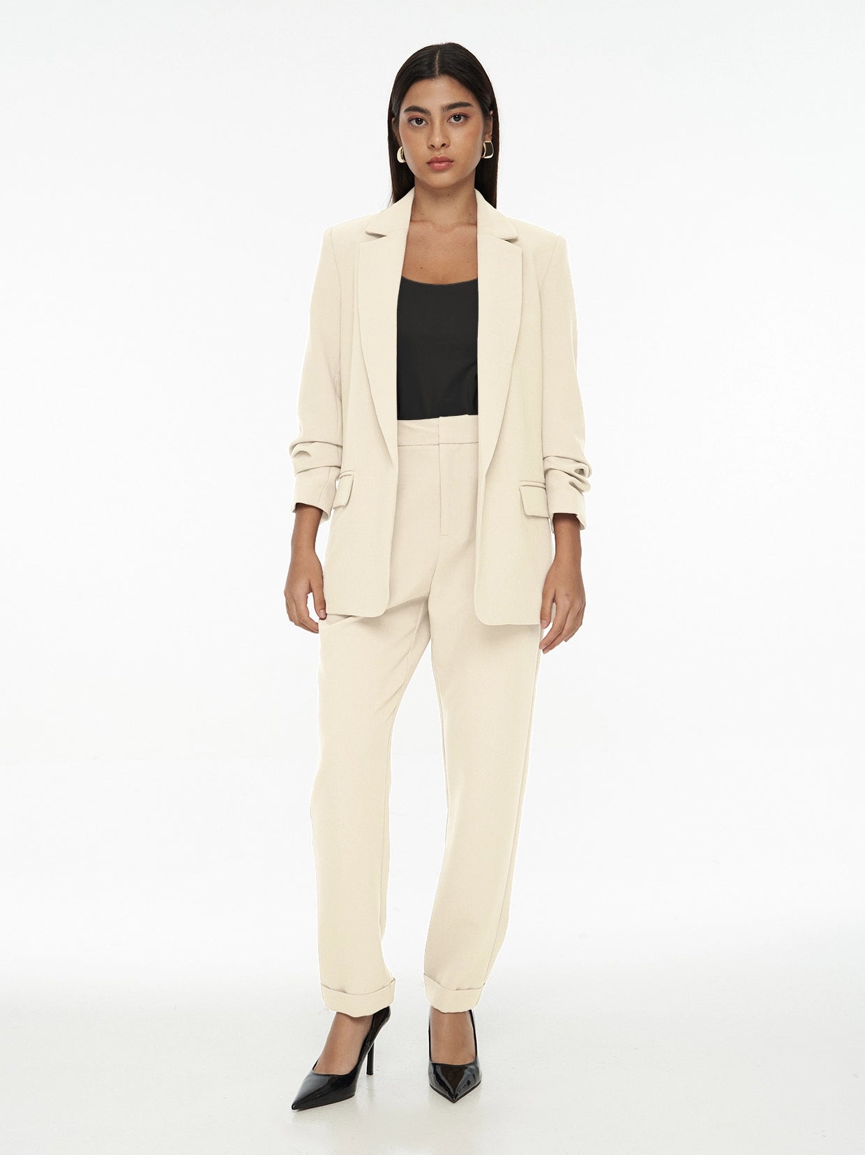 Chriselle Ruched Blazer-Beige
