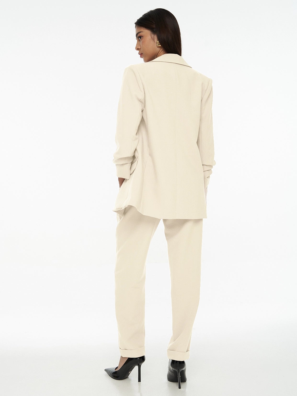 Chriselle Ruched Blazer-Beige