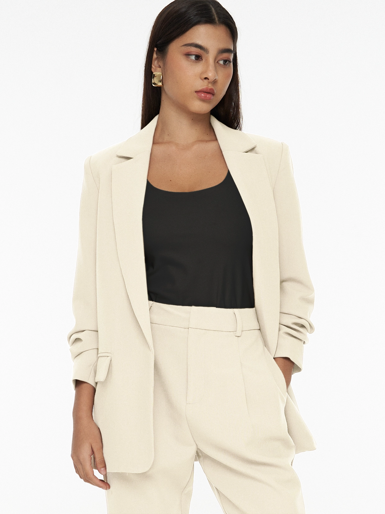 Chriselle Ruched Blazer-Beige