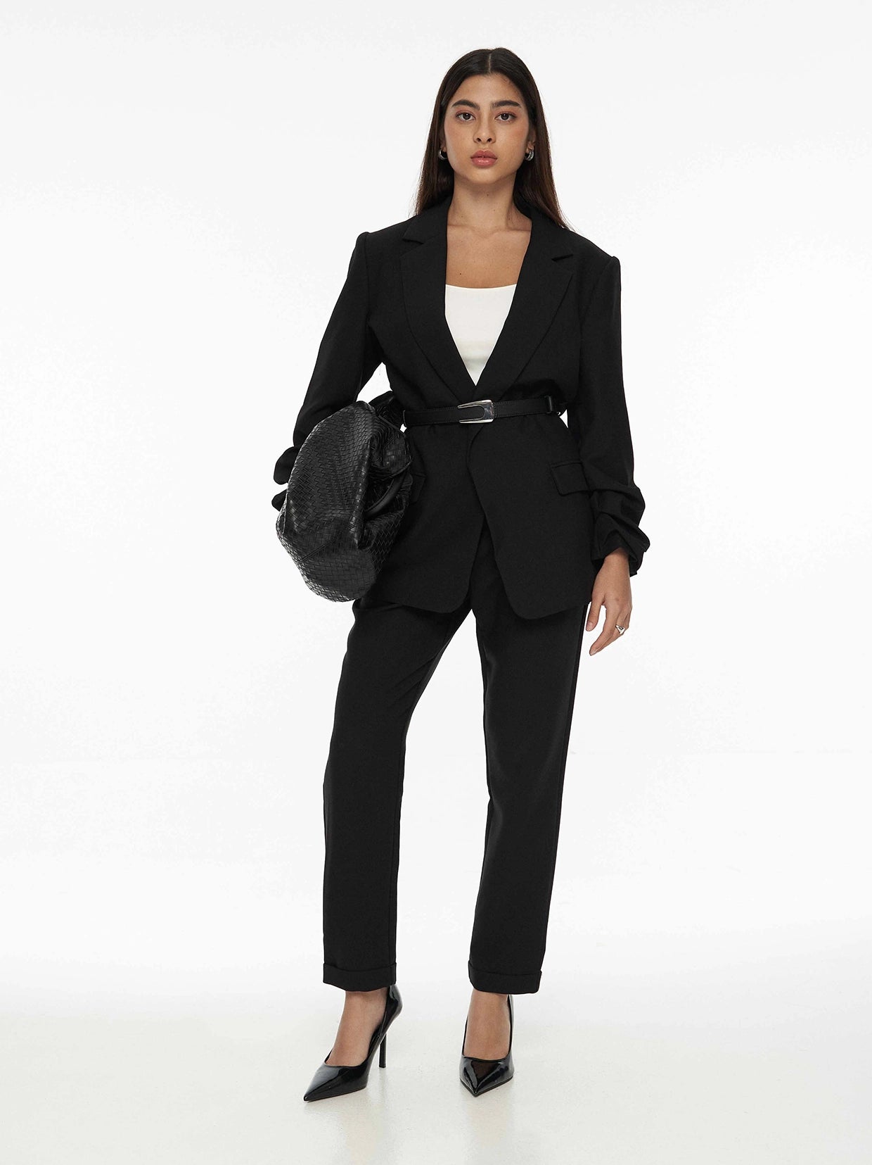 Chriselle Ruched Blazer-Black