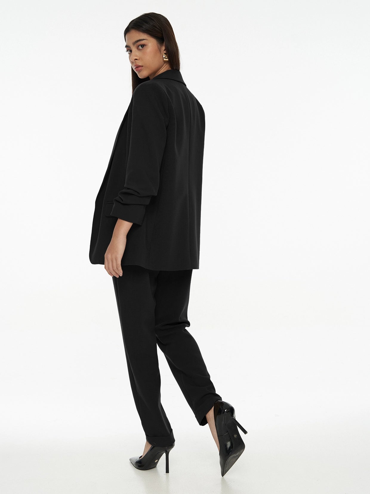 Chriselle Ruched Blazer-Black