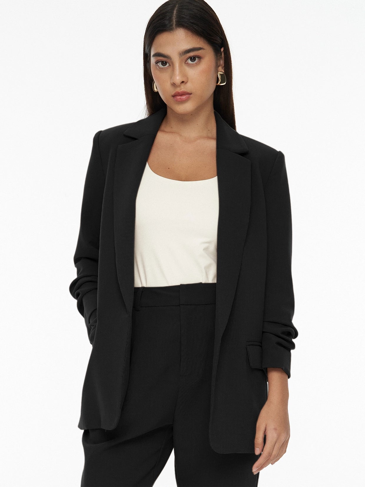 Chriselle Ruched Blazer-Black
