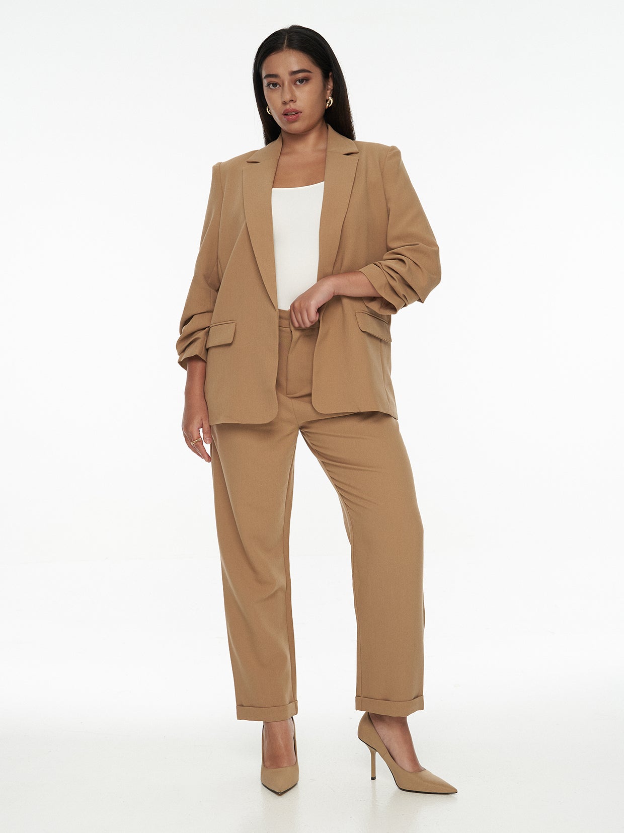 Chriselle Ruched Blazer-Camel