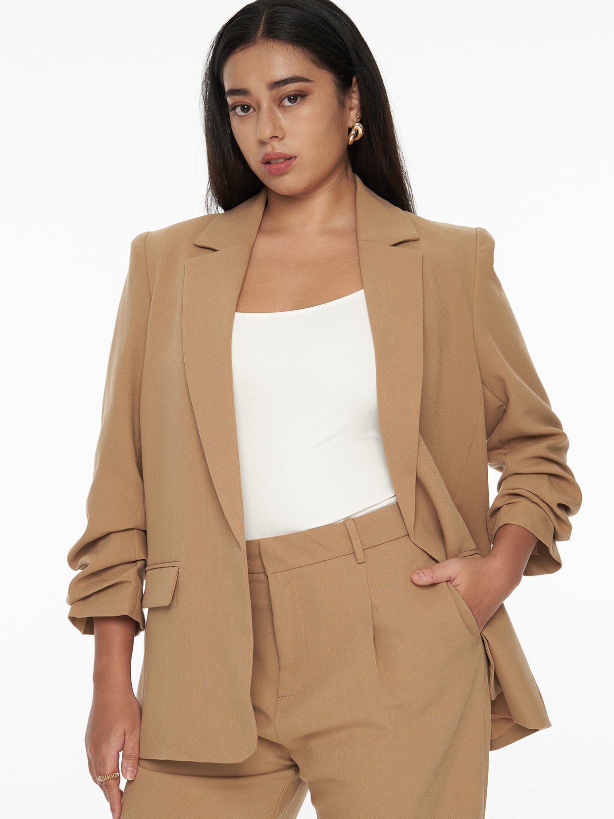 Chriselle Ruched Blazer-Camel