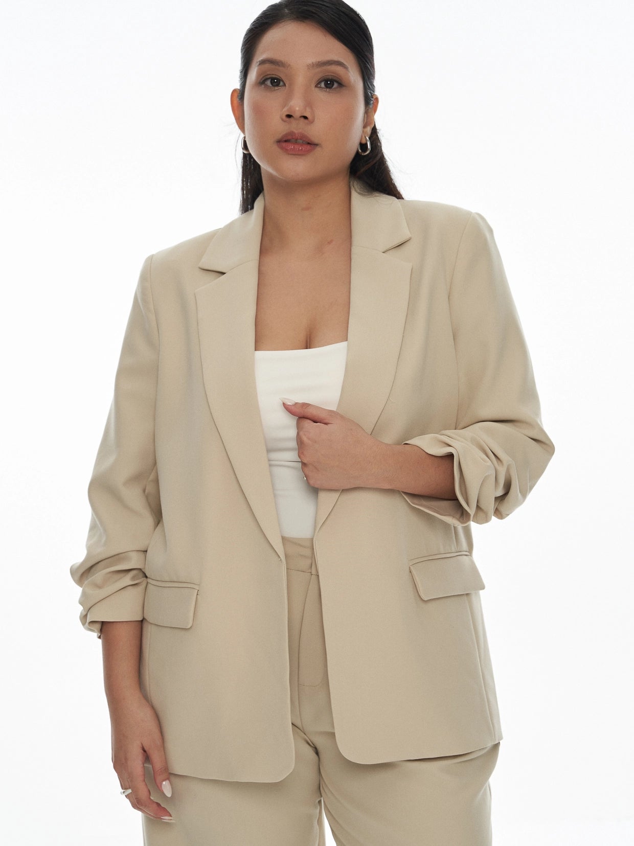 Chriselle Ruched Blazer-Sand