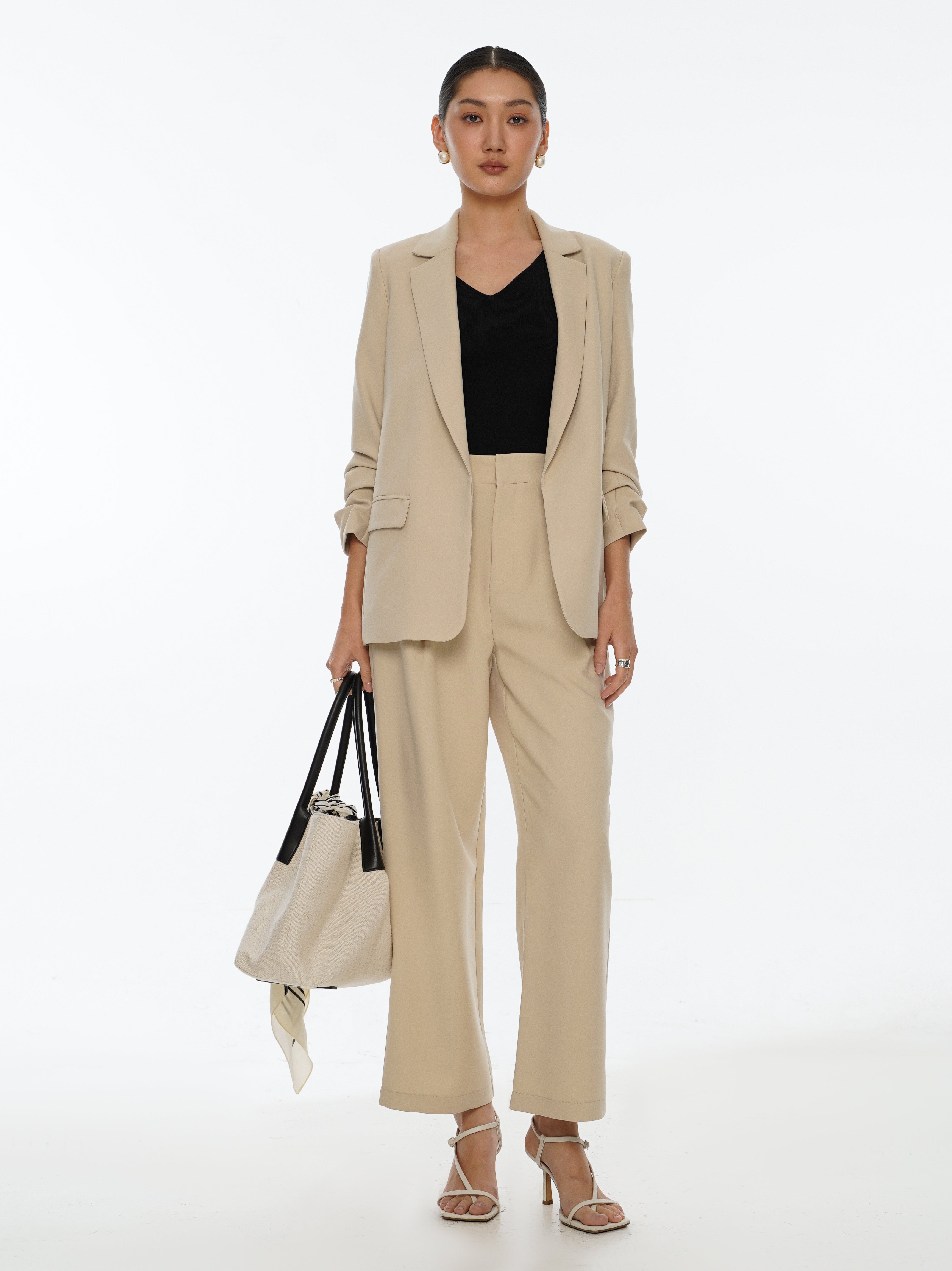 Chriselle Ruched Blazer-Sand