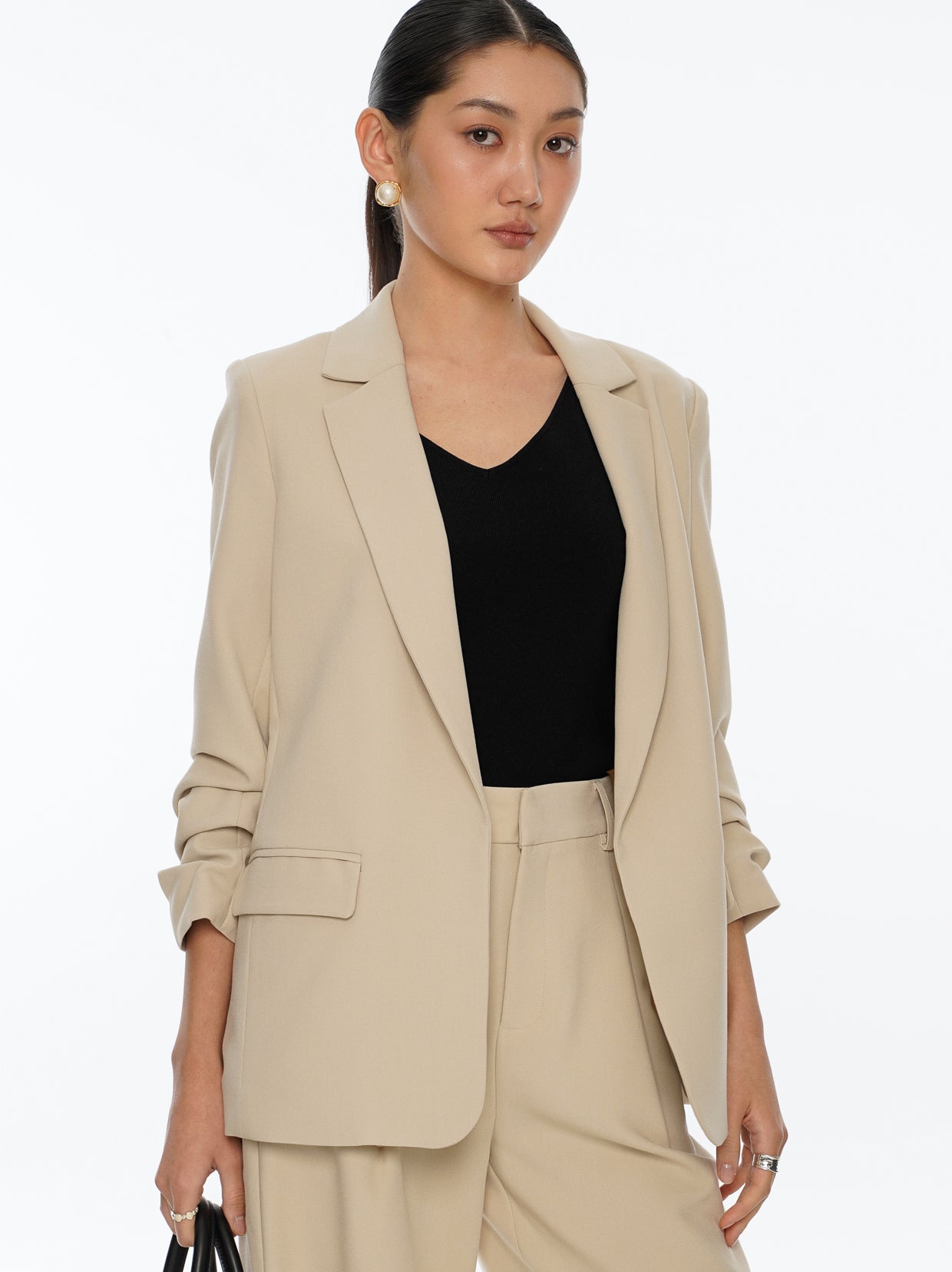 Chriselle Ruched Blazer-Sand