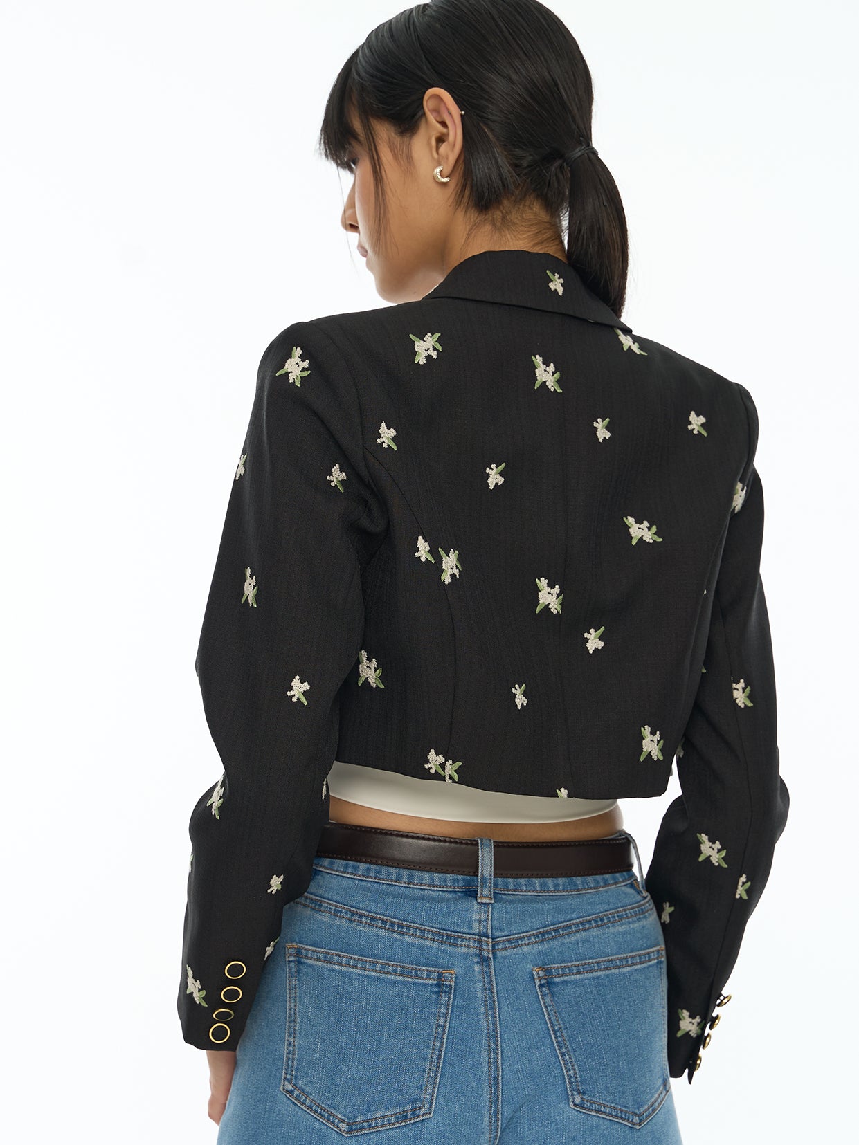Floral-Embroidered Cropped Blazer