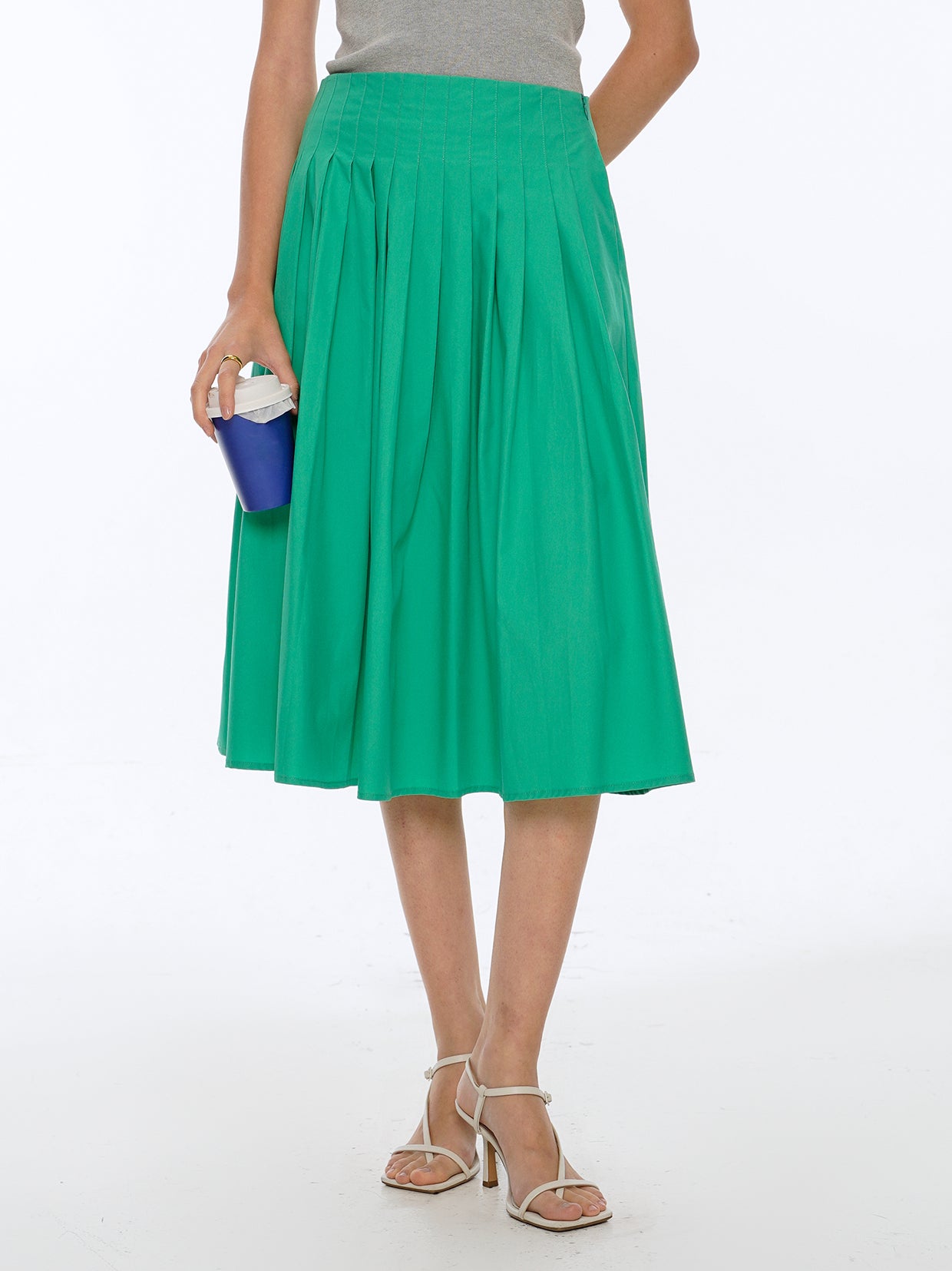 Knife Pleated Midi Skirt