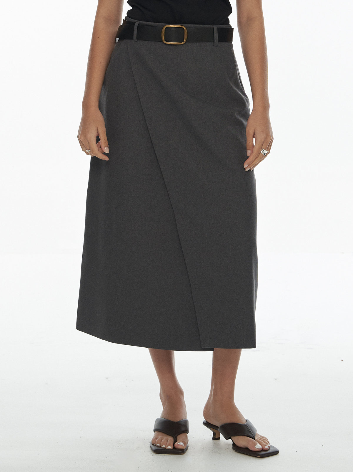 Tailored Wrap Midi Skirt