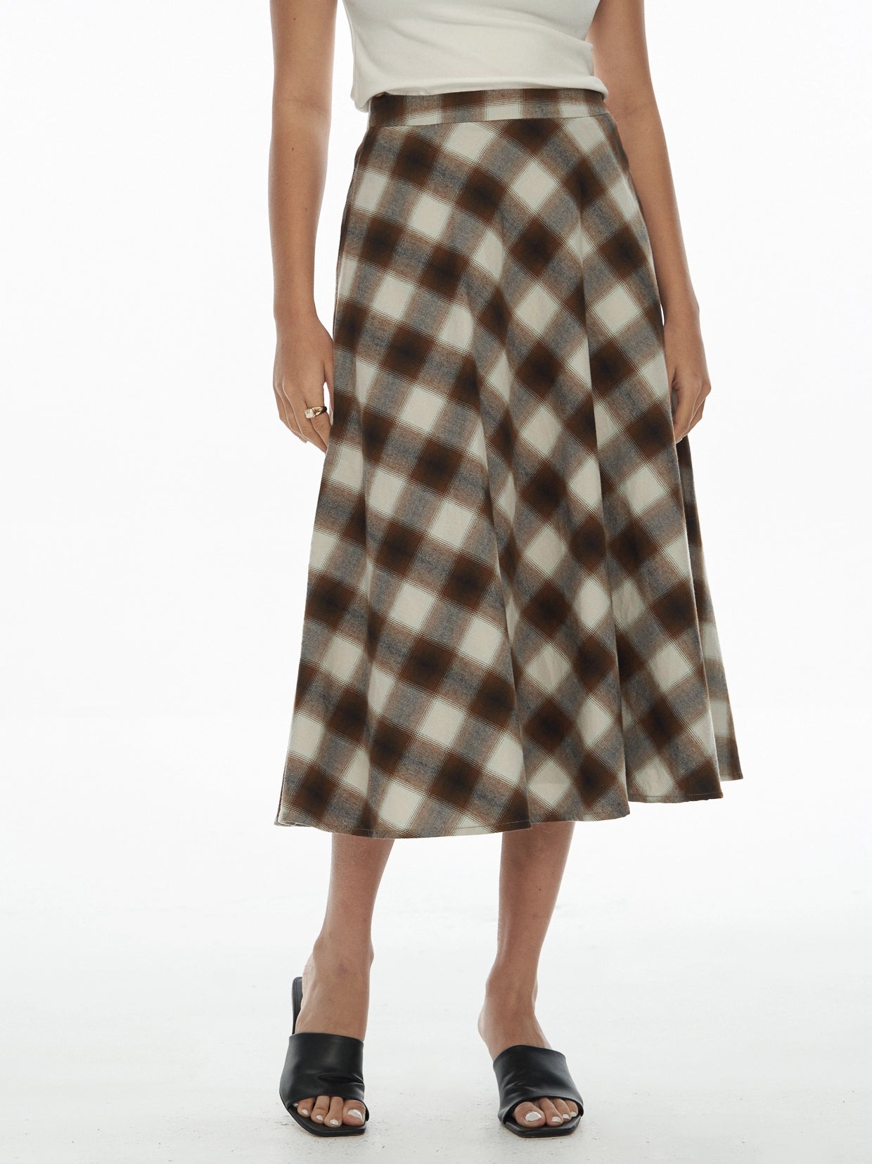 Bias Plaid Midi Skirt