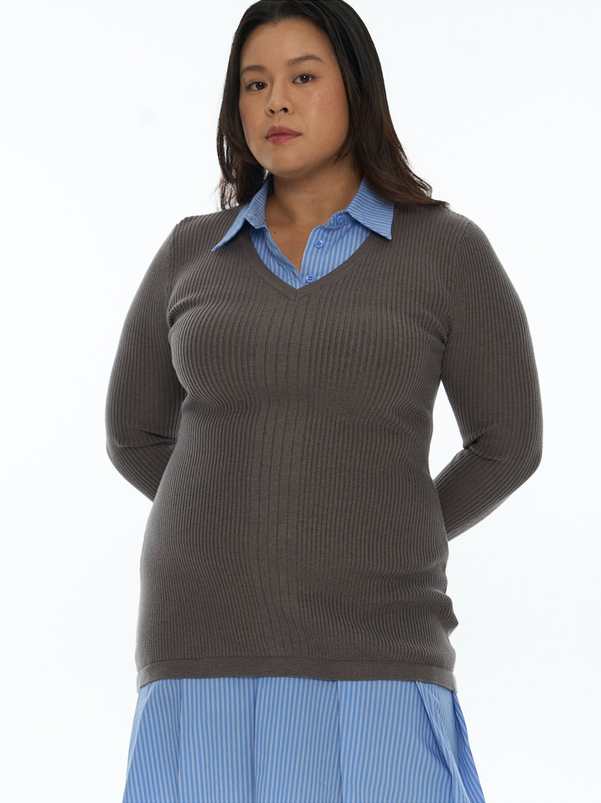 Layered Knit Shirt Dress