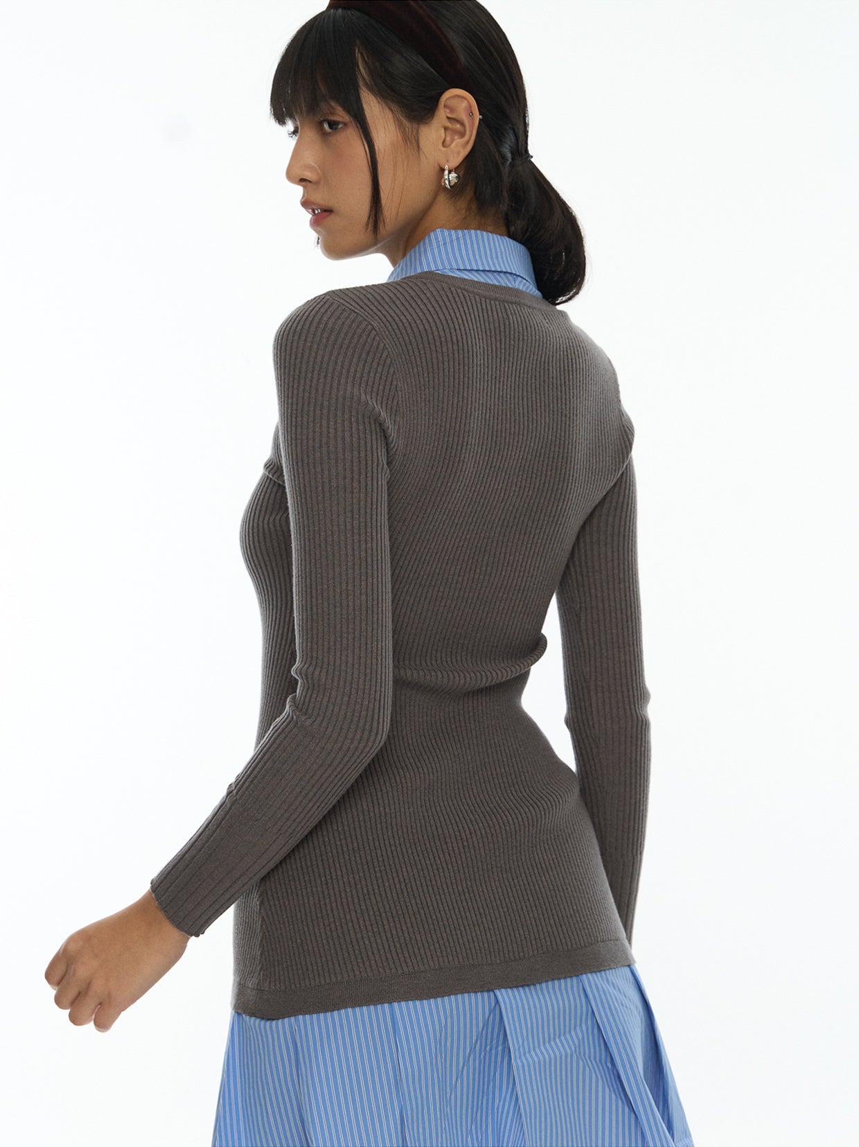 Layered Knit Shirt Dress