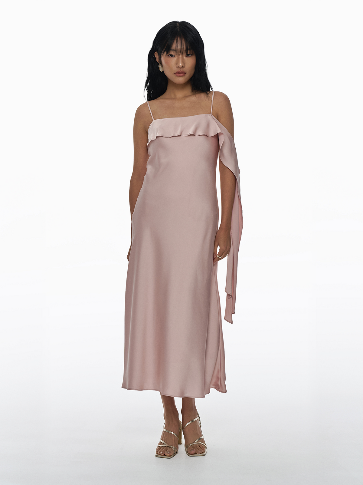 Asymmetric One Shoulder Ruffle Satin Dress