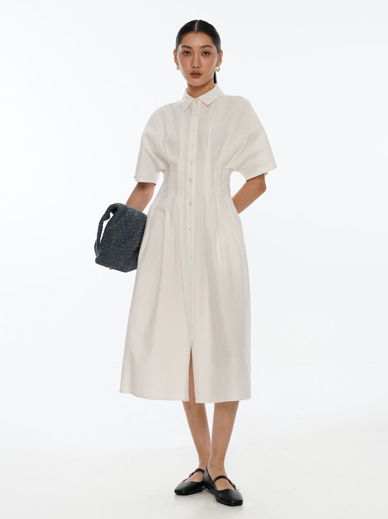 Collared Pleated Shirt Dress