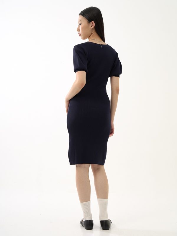 Square Neck Puff Sleeve Knit Dress
