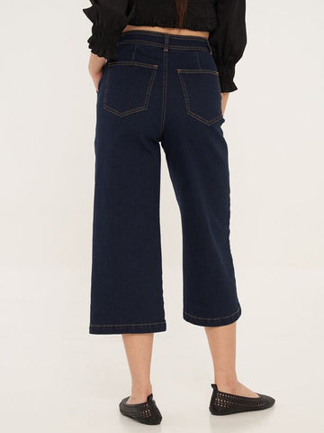 Denim Cropped Wide Leg Culottes