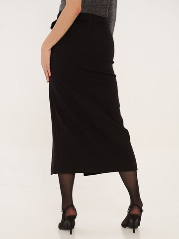 Side Slit Midi Skirt With Rose Detailed