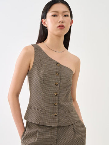 One Shoulder Plaid Top