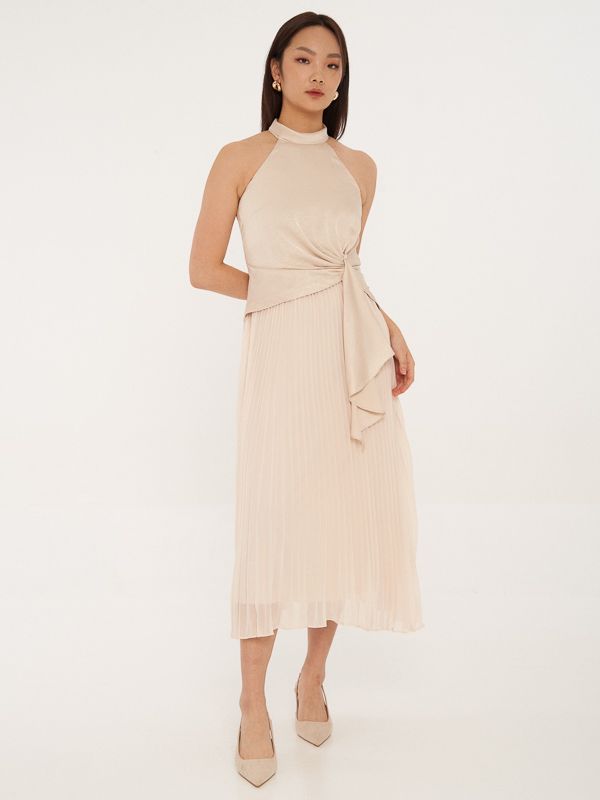 Halter Neck Pleated Maxi Dress