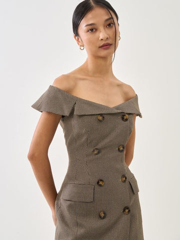 Off Shoulder Plaid Dress