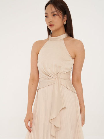 Halter Neck Pleated Maxi Dress