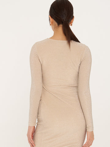 Glittery Long Sleeve Draped Mini Dress