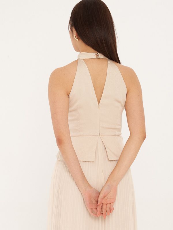 Halter Neck Pleated Maxi Dress