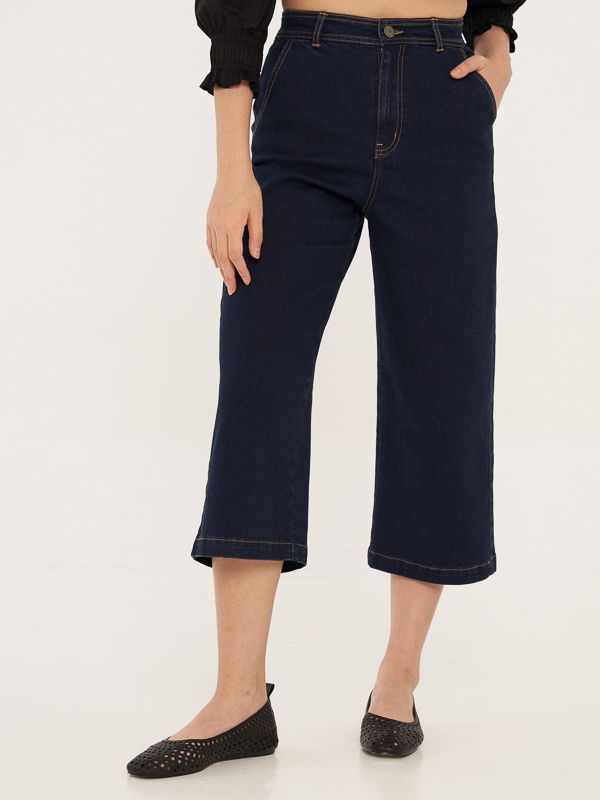 Denim Cropped Wide Leg Culottes