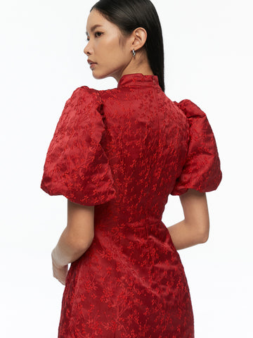 Puff Sleeve Mandarin Collar Short Dress