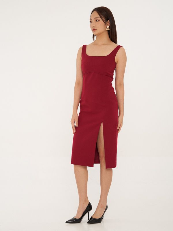 Square Neck Slit Dress