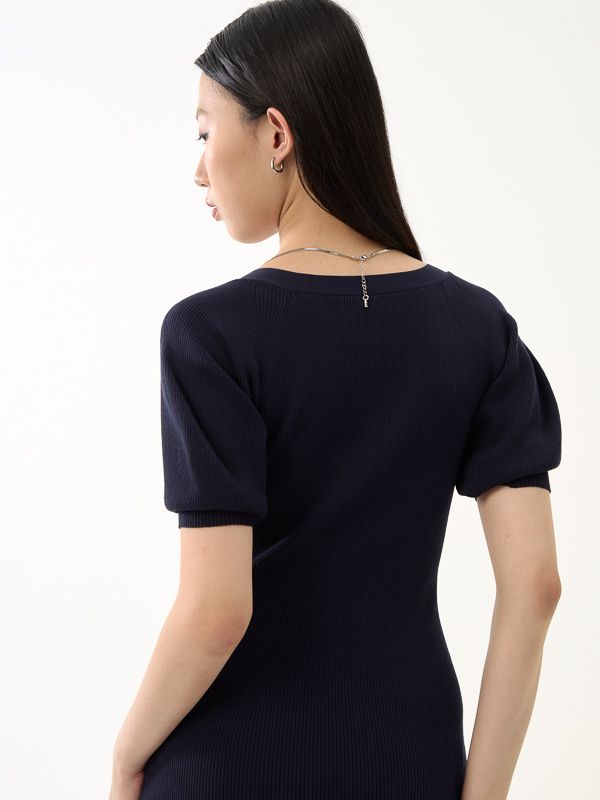 Square Neck Puff Sleeve Knit Dress