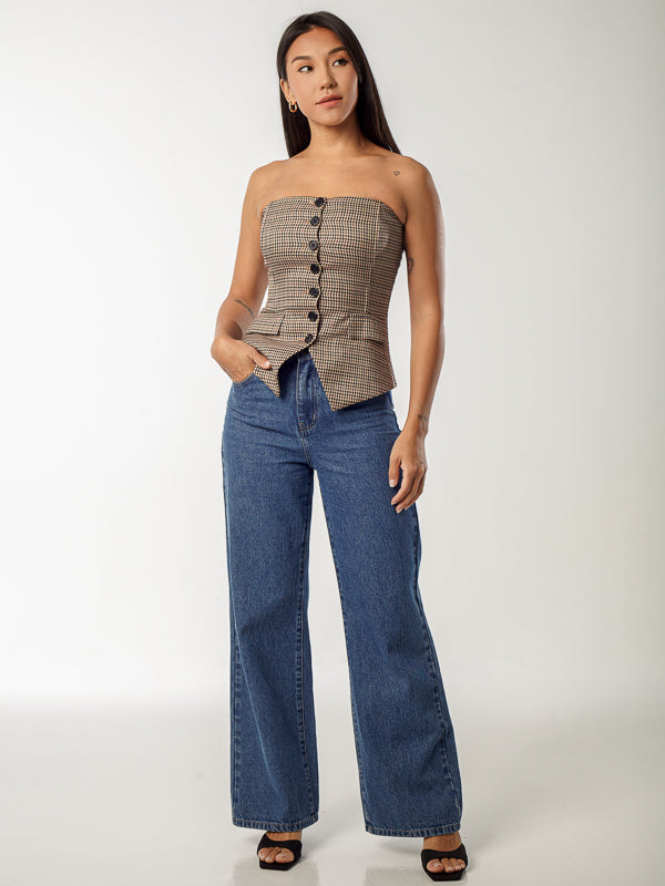 Checkered Bustier Top