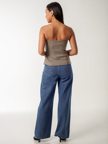 Checkered Bustier Top