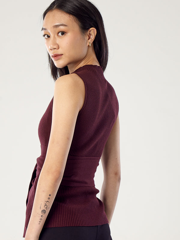 Ribbed Knit Waist Tie Top